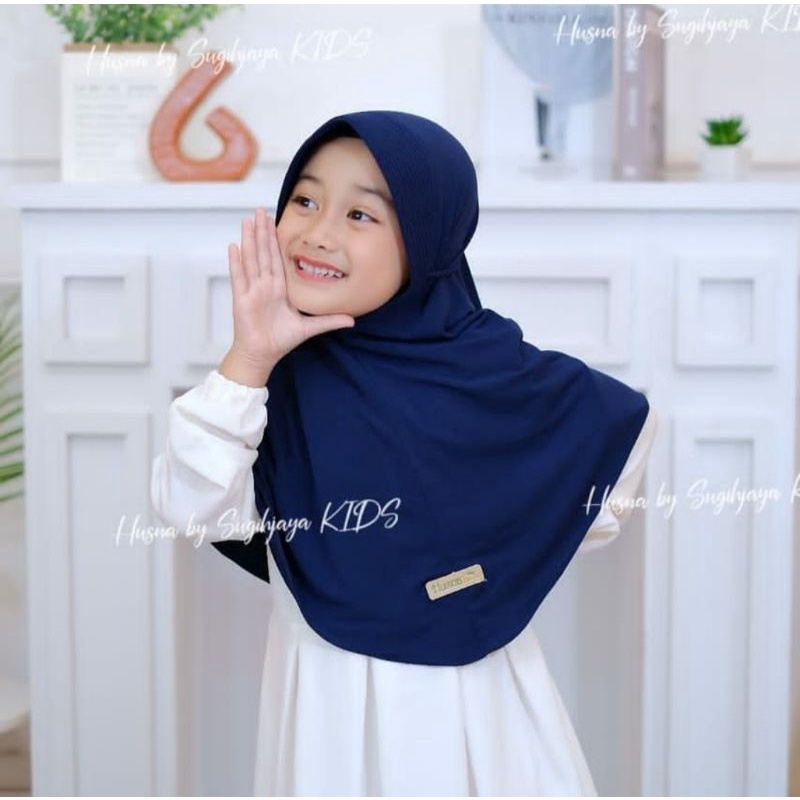 ORI HUSNA| Bergo Husna Ropel Kids Kerudung Husna Tali Kepang/Tamba jikang