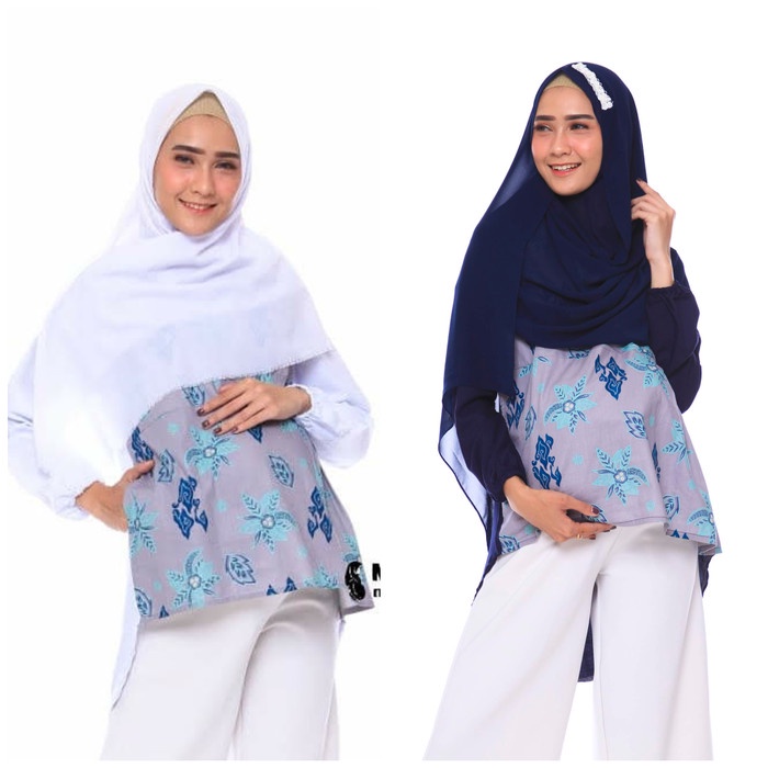 Dimensi - Baju Tunik Menyusui Hamil Dress Batik Katun Jumbo Indah - Navy, M