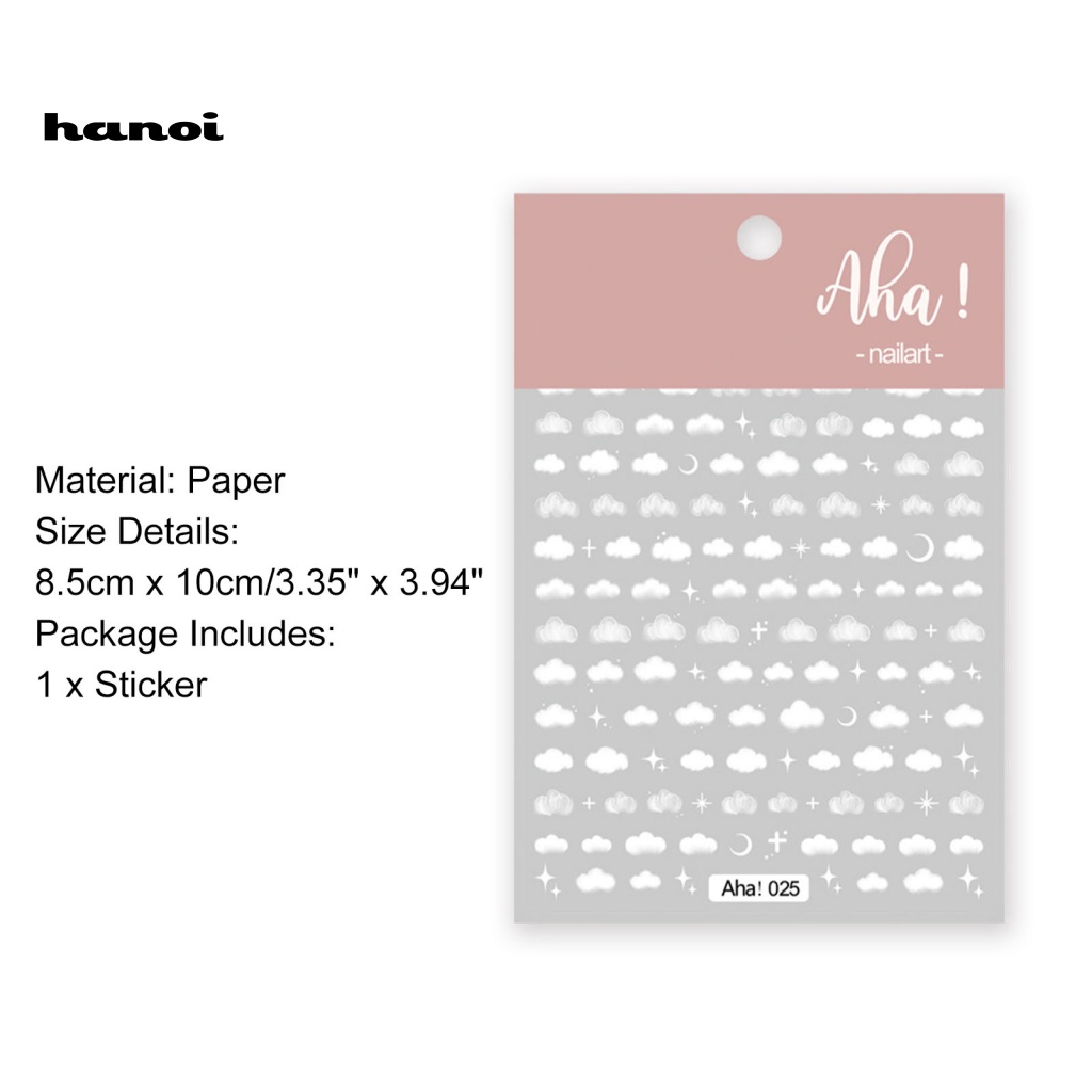 Han_ Stiker Decal Motif Bunga / Awan Putih Untuk Dekorasi Nail Art