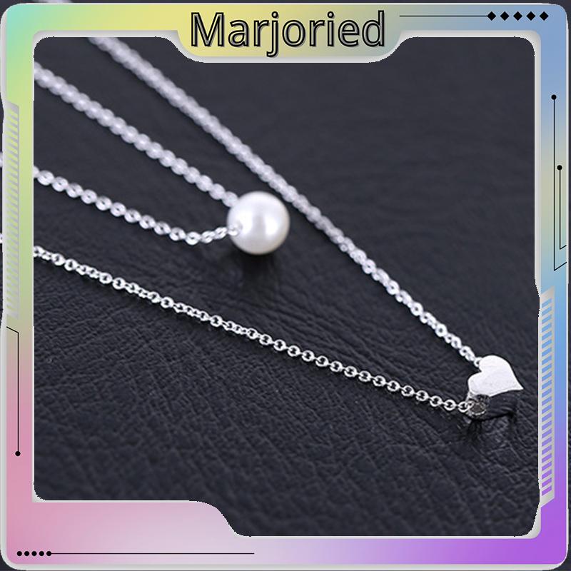 Kalung Rantai Klavikula Pendek Multilayer Aksen Mutiara Ganda Untuk Hadiah Ulang Tahun Wanita-MJD