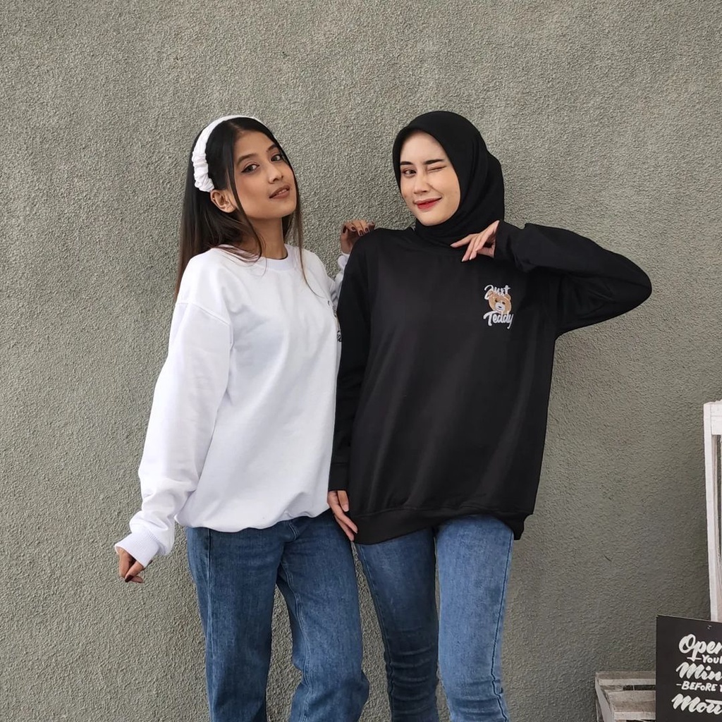 (CS) JUST RELAX Sweater Crewneck Sweatshirt Kpop Wanita Kekinian Oversize Fashion Outfit Ootd Korean Style Sweter Crewnek Switter Cewe Krunek Perempuan Sweeter Viral Remaja Korea Atasan Cewek Premium BB 45-70 PB 65 LD 110 120 Bahan Fleece Tebal M L XL XXL