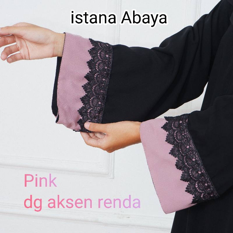 1 lagi koleksi TerBaru abaya aplikasi tangan mesir aksen renda hitam di tangan keren elegan namun minimalis