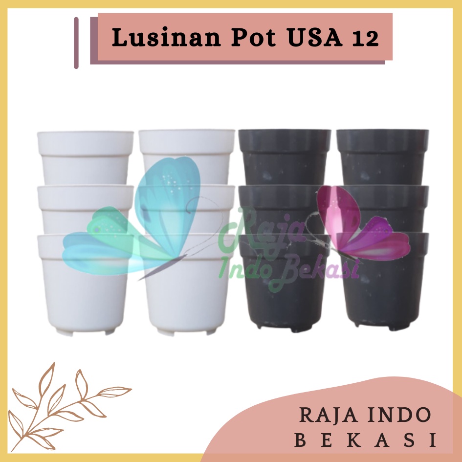 Lusinan Isi 12pcs Pot Usa Eiffel 12 Putih Hitam Pot Plastik Mini Kaktus Murah Lucu - Pot 12 Cm Putih Hitam Tinggi - Pot Eiffel Eifel Efiel Effiel Tinggi 12