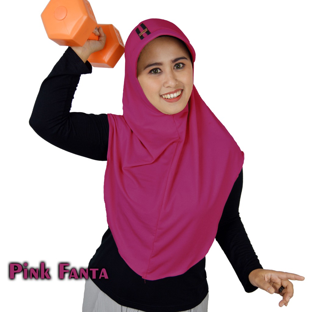 DAFFA moeslem/HIJAB SPORTY/KERUDUNG TOPI JERSI-Pink Fanta
