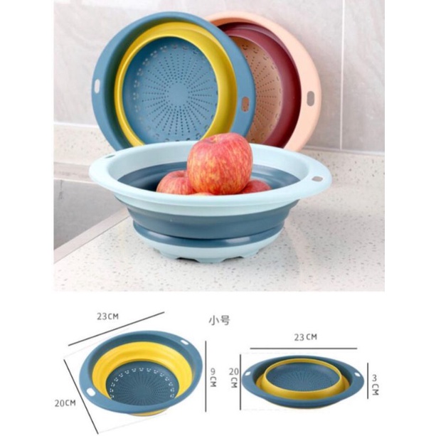 Baskom Lipat Bulat Tempat Cuci Peniris Beras Buah Dan Sayur Foldable Elastis Bahan Silikon