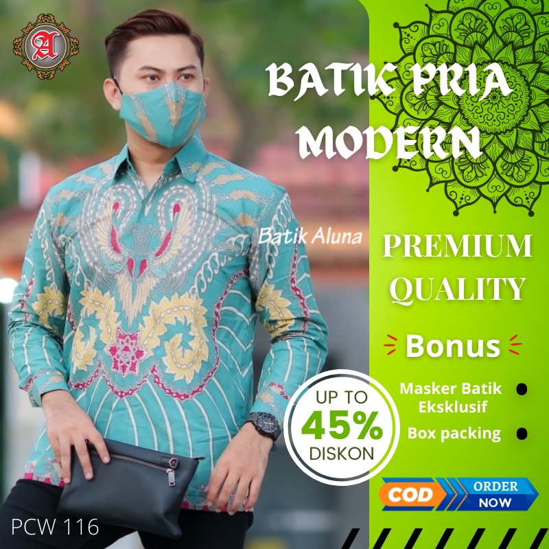 Kemeja Batik Pria Lengan Panjang Slim fit Lapis Furing Modern Aluna Sragen Original Baju Kerja Alisa
