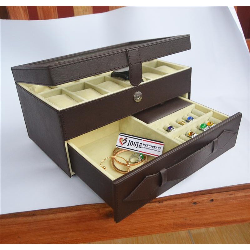 Brown Cream Kotak Tempat Jam Tangan Isi12 Laci Perhiasan / Watch Box