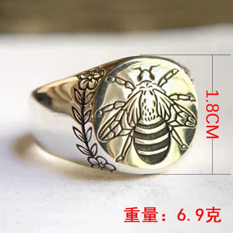 Cincin Adjustable Bahan Stainless Steel Bentuk Lebah Gaya Vintage