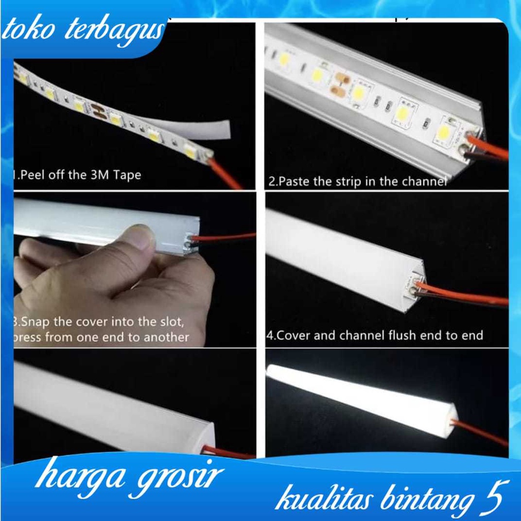 Cover Lampu Aluminium Led Strip 1m / 100 cm Tapeguard Led Light Pelindung Lampu Strip