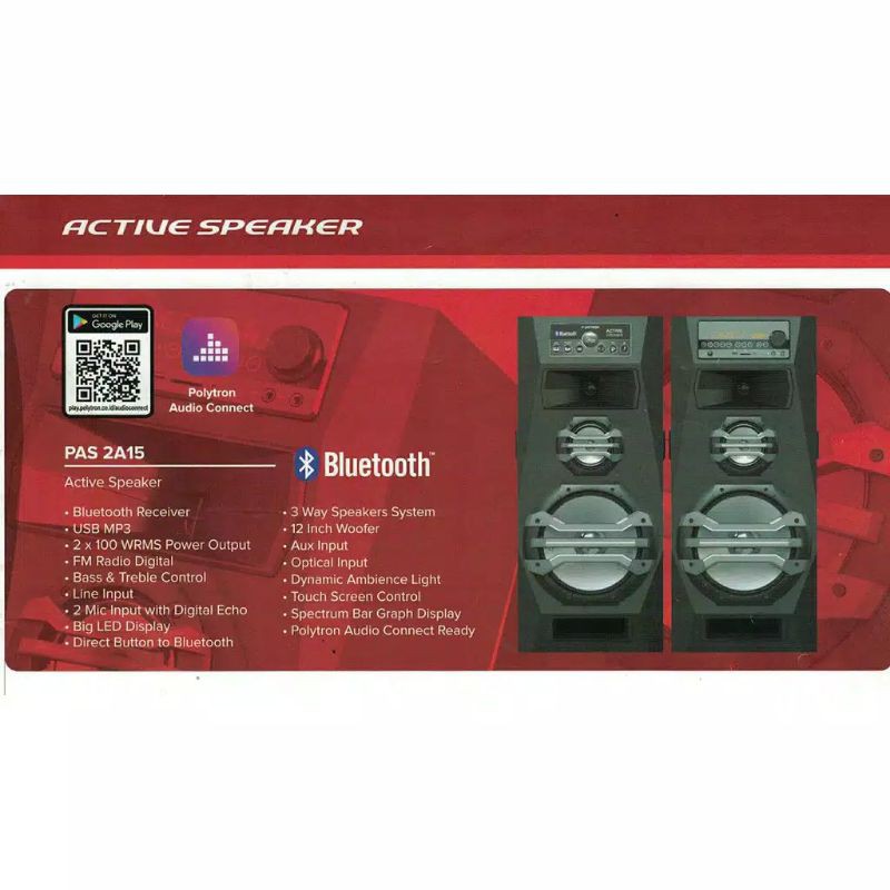 POLYTRON SPEAKER AUDIO PAS 2A15 PAS2A15 SUPER BASS USB BLUETOOTH PAS 2A 15 SPEAKER AKTIF