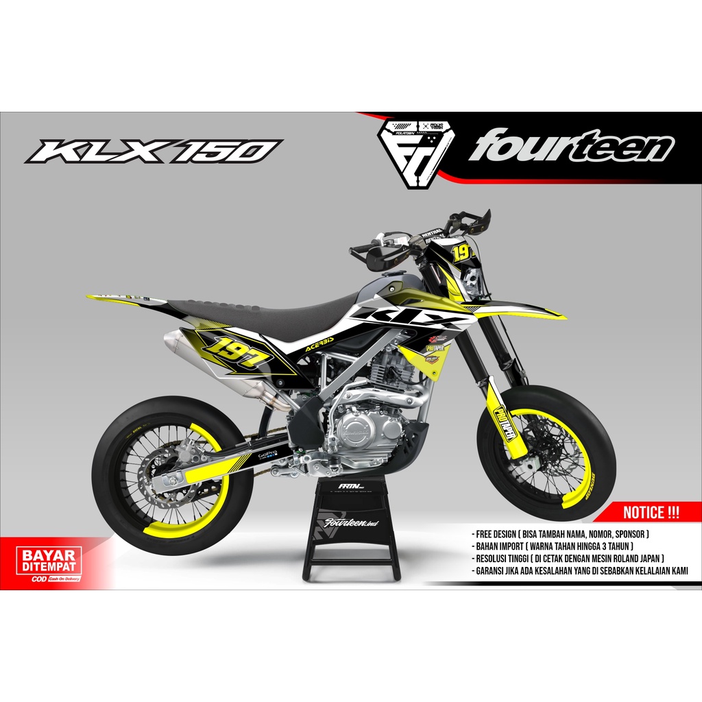 DECAL KLX 150 BF - stiker dekal klx full body custom SUPERMOTO KUNING