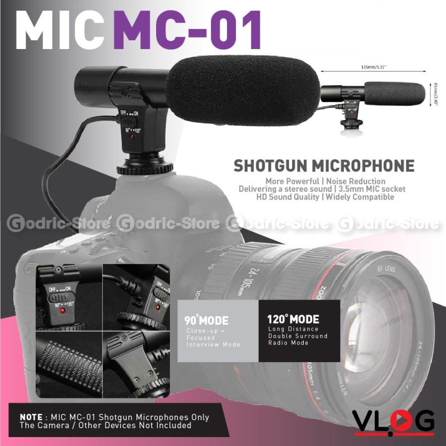 MIC-01 Stereo Microphone Shotgun Mic for DSLR Kamera Canon Nikon Sony