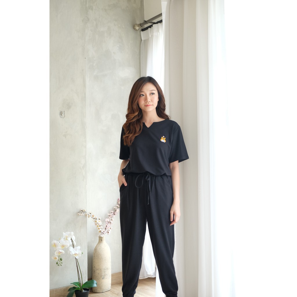 Furry Set Pakaian Wanita ( poodle, corgi & polos )-Black