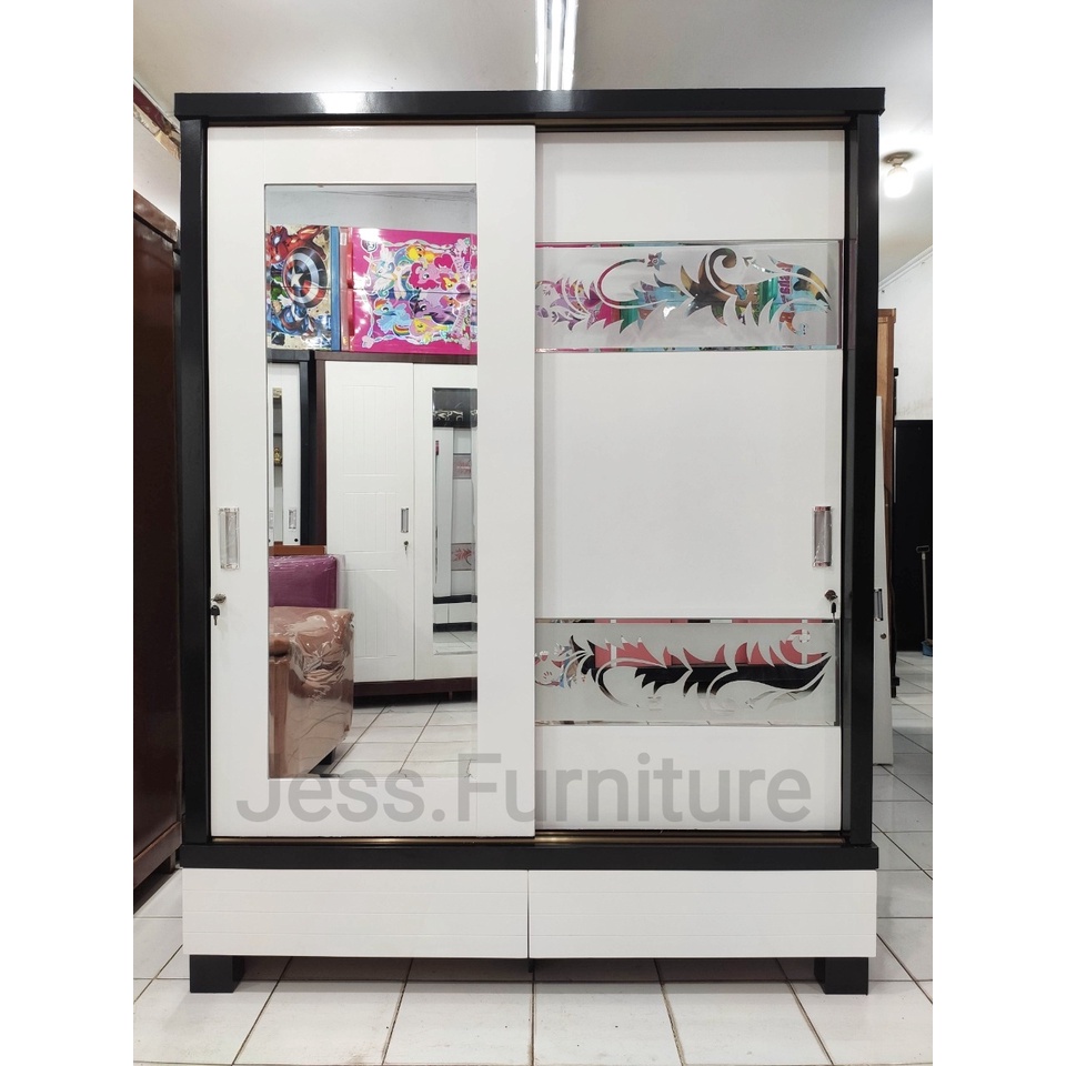 Lemari Baju Bahan KAYU BLOKTIK , Lemari Baju 2Pintu Jumbo , Lemari Pakaian 2Pintu Sliding JUMBO KAYU