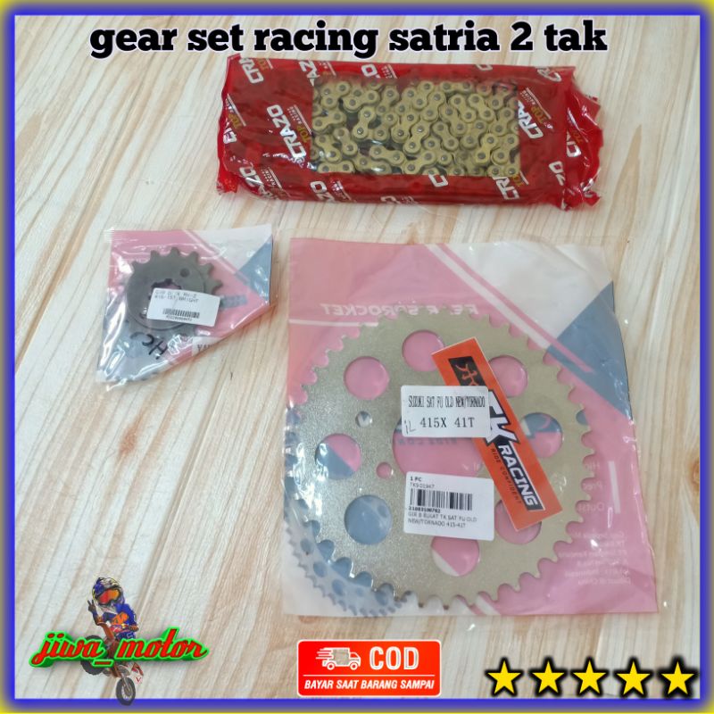 gear set satria 2 tak 415 TK racing plus rantai CRAZO racing Gold 415 gir set satria 2T tk racing 41