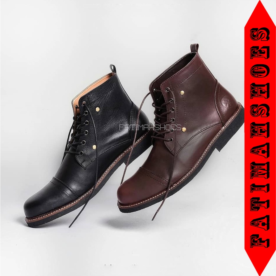 Sepatu Boots Kulit Pria Sepatu Safety Pelindung Besi  Sepatu Cowok Kulit Sepatu Boot Kulit Pria