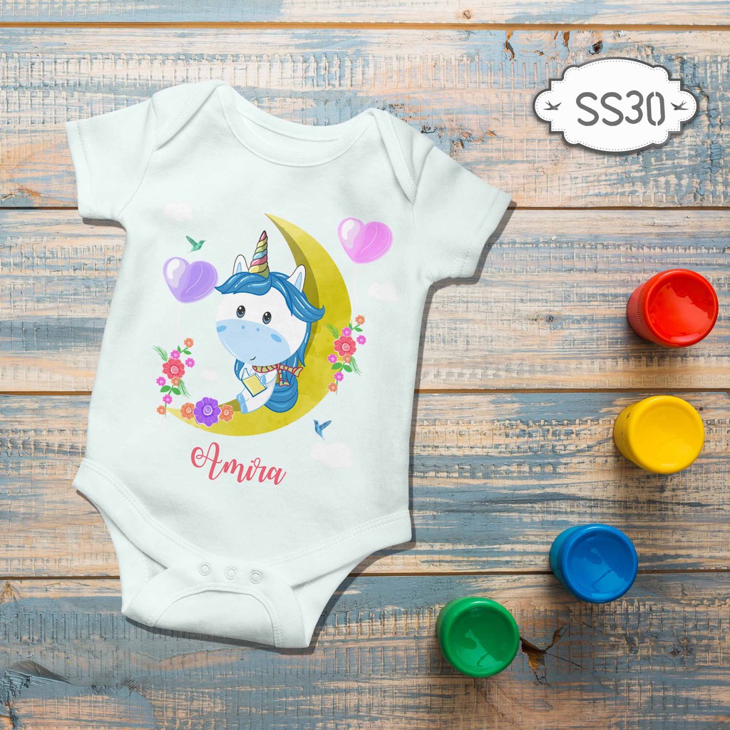 Jumper Baby Girl boy newborn Unicorn Floral Moon Custom name nama bebas