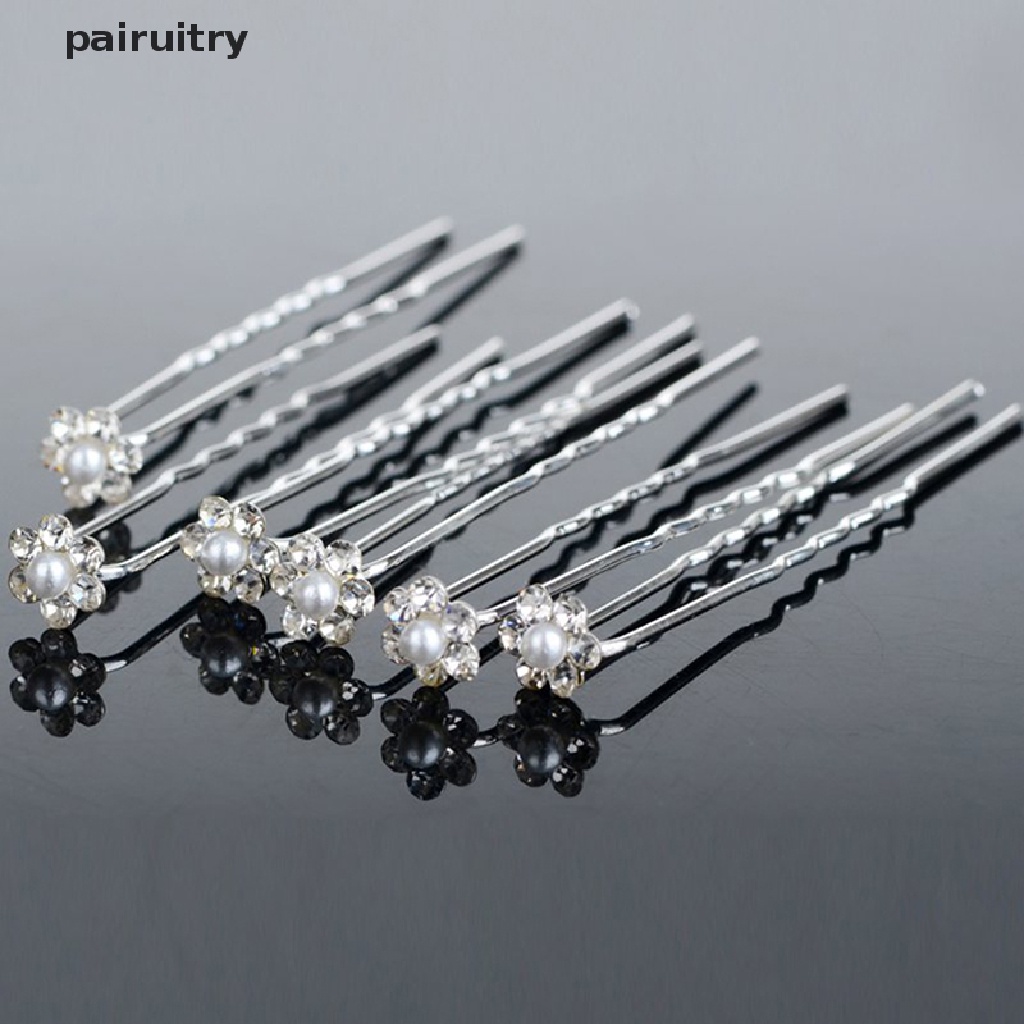 Prt 40pcs / Set Jepit Rambut Desain Bunga Hias Kristal + Mutiara Untuk Pengantin Wanita PRT