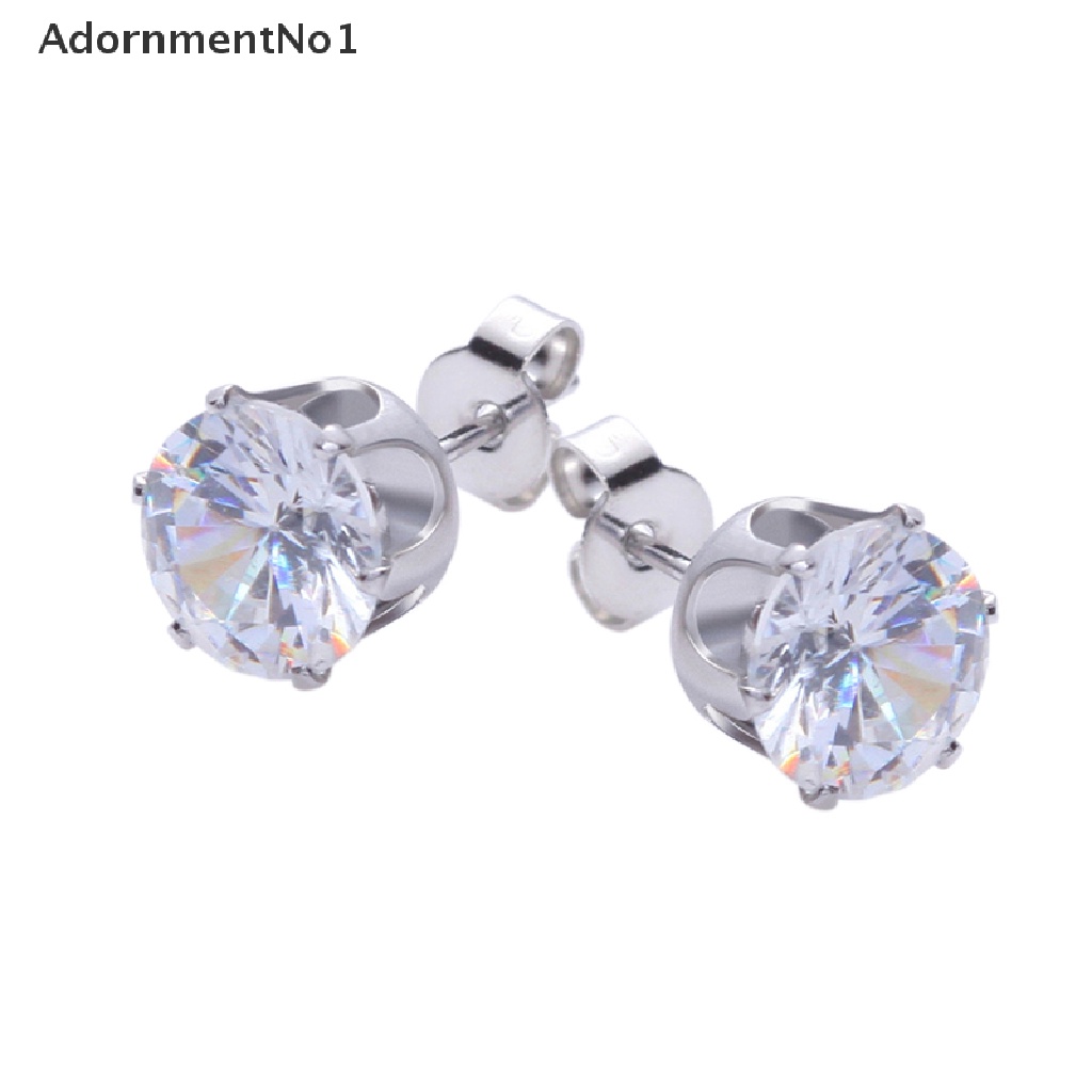 (AdornmentNo1) 6 Pasang Anting Tusuk Bulat Bahan Stainless Steel Hias Cubic Zirconia 3mm - 8mm Untuk Wanita