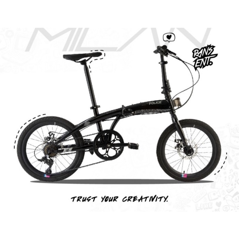Khusus Gojek/Grab Instan Sepeda Lipat Element Police Milan 8 speed 20 inch Rans raffi & original milan garansi resmi SNi-Milan New Black