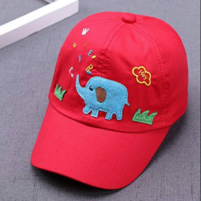 Topi Baseball Anak Animal Warna Merah