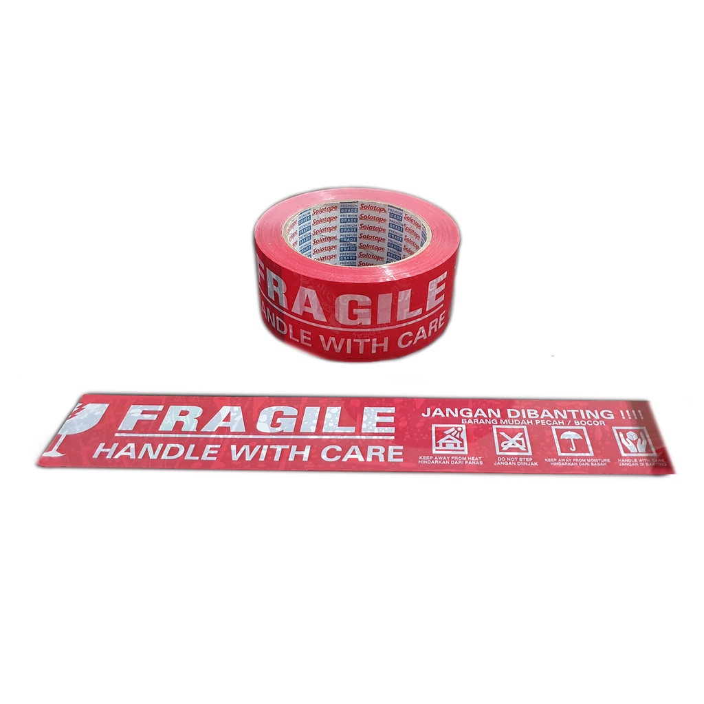 Lakban Fragile Merah Handle With Care 100M Jangan Dibanting SOLATAPE