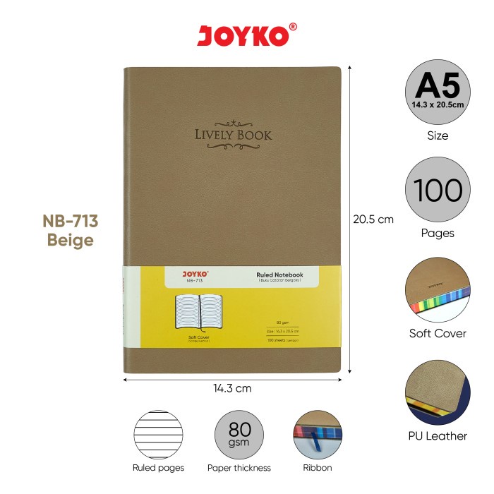 

Terlaris Buku Tulis Catatan Bergaris Ruled Notebook Joyko NB-713 Lively Book - Beige