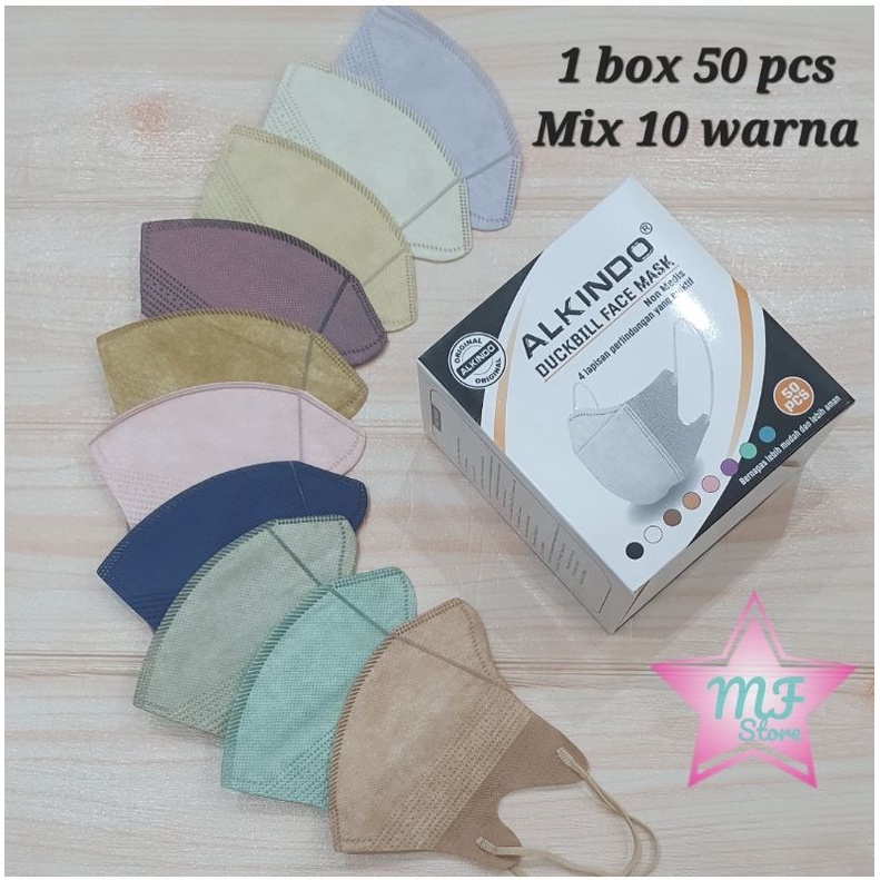 Masker Duckbill garis ALKINDO / MOUSON / WEMASK ORIGINAL 4ply 1 box isi 50 pcs Murah