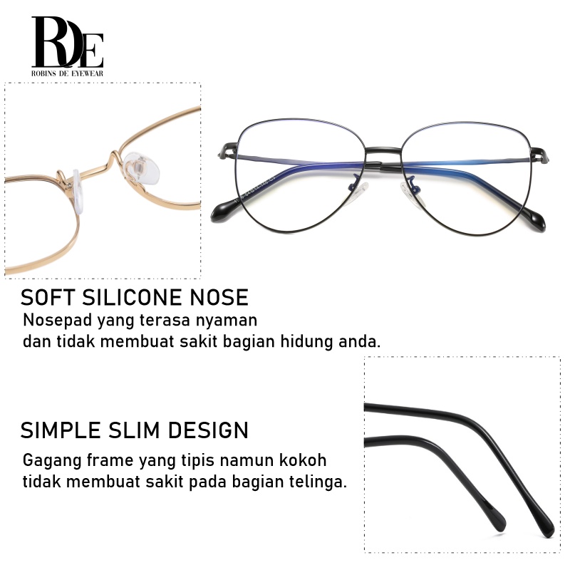 TERMURAH SE-SHOPEE RDE Robins De Eyewear - Kacamata Modern Oval Metal Bisa Req Lensa Minus Anti Radiasi Photocromic Blueray / Terpisah - 1956