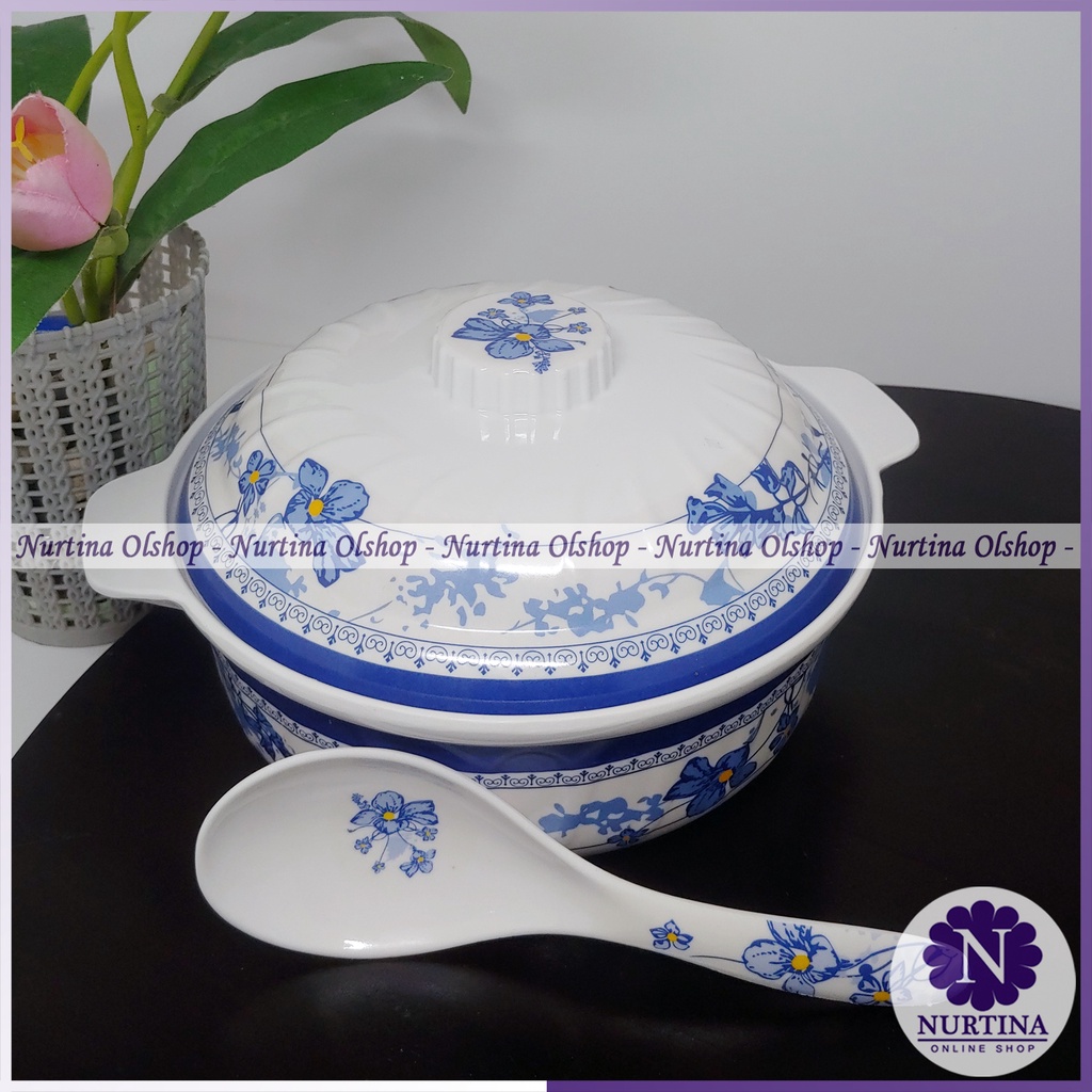 ( Bonus Centong ) Mangkuk Tutup Set Sendok Melamin Original | Wadah Saji | Tempat Nasi