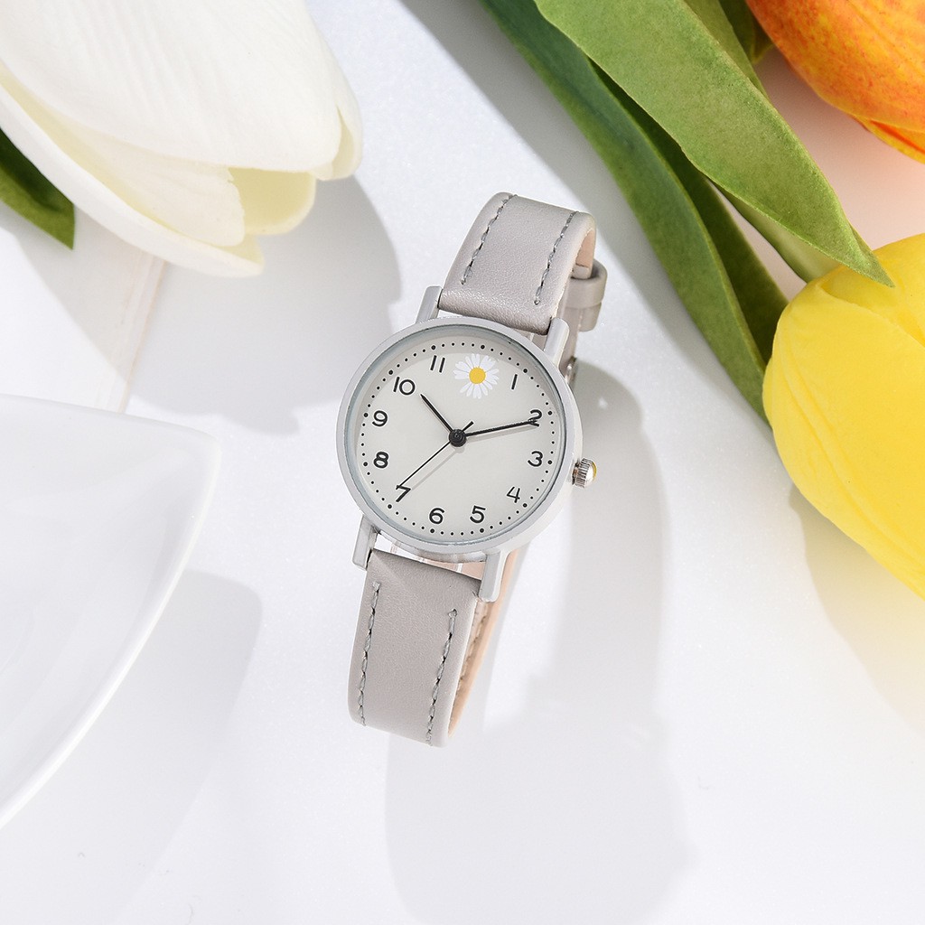 Jam Tangan Wanita Bunga Daisy Analog Quartz Korean Watch Analog Fashion Wanita-40-3 Abu-Abu