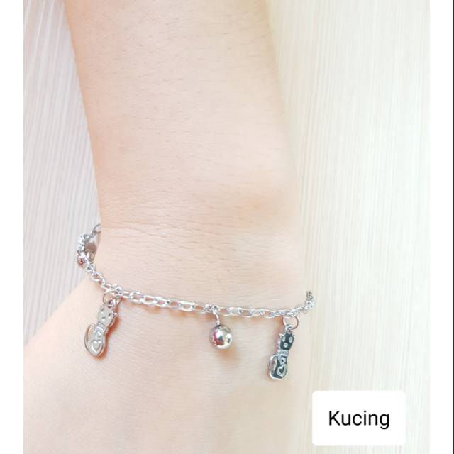 SET Gelang Tangan Kaki Kucing Titanium Silver Antikarat