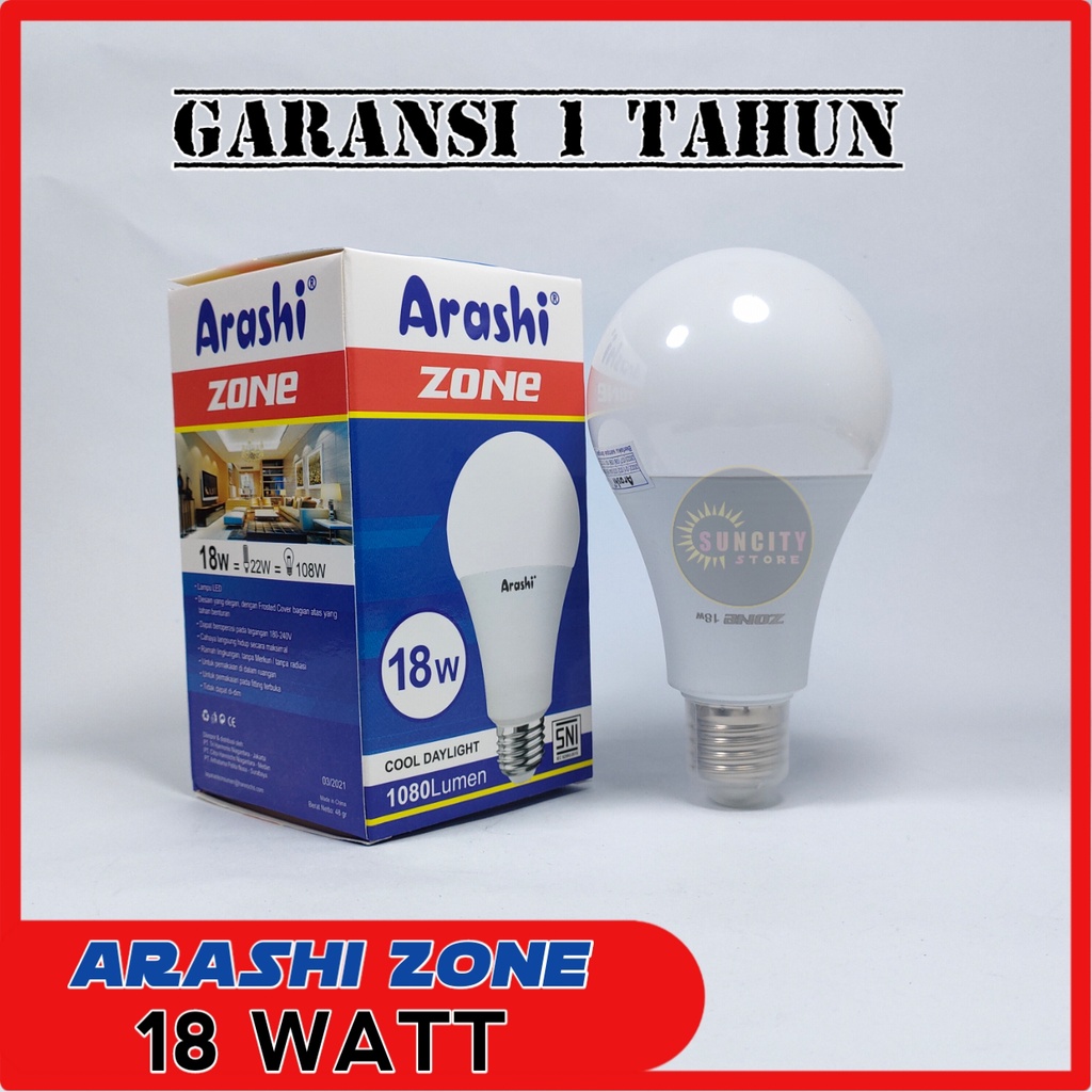 Arashi Zone Lampu Bohlam LED Bulb 18 Watt - Cahaya Putih