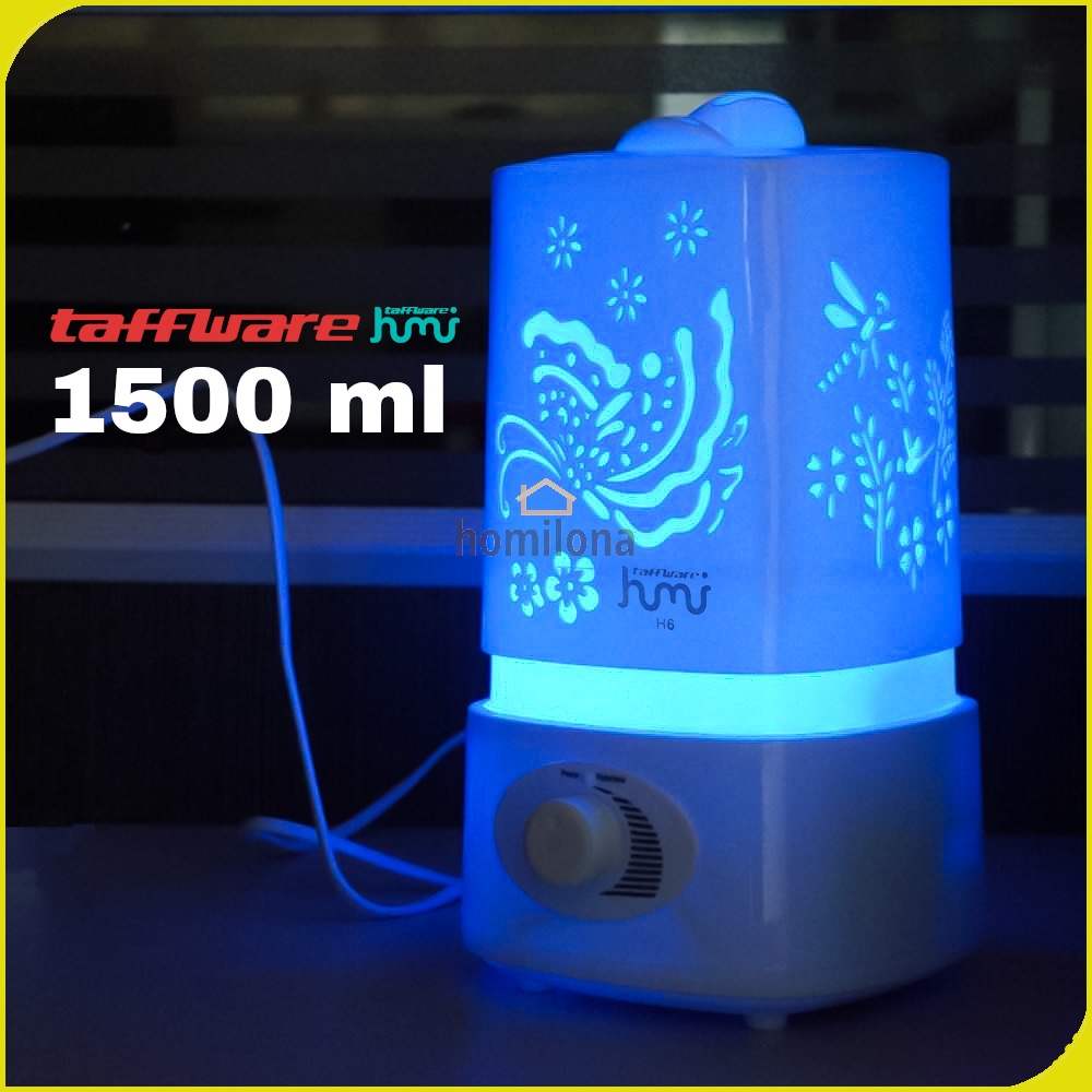 Air Humidifier Aromatherapy Oil Diffuser 7 Color Light 1500ml Carved Model Ukiran - Taffware  HUMI H6 - White