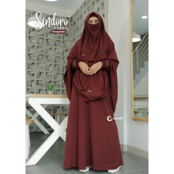Sindoro Syar'i Original By Rosehana Hijab Set Gamis Free Cadar Bandana