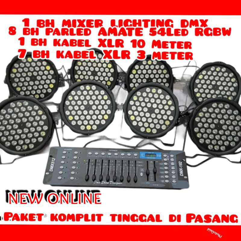 PAKET 8PCS LAMPU PARLED AMATE 54 LED RGBW+MIXER LIGHTING DMX KOMPLIT