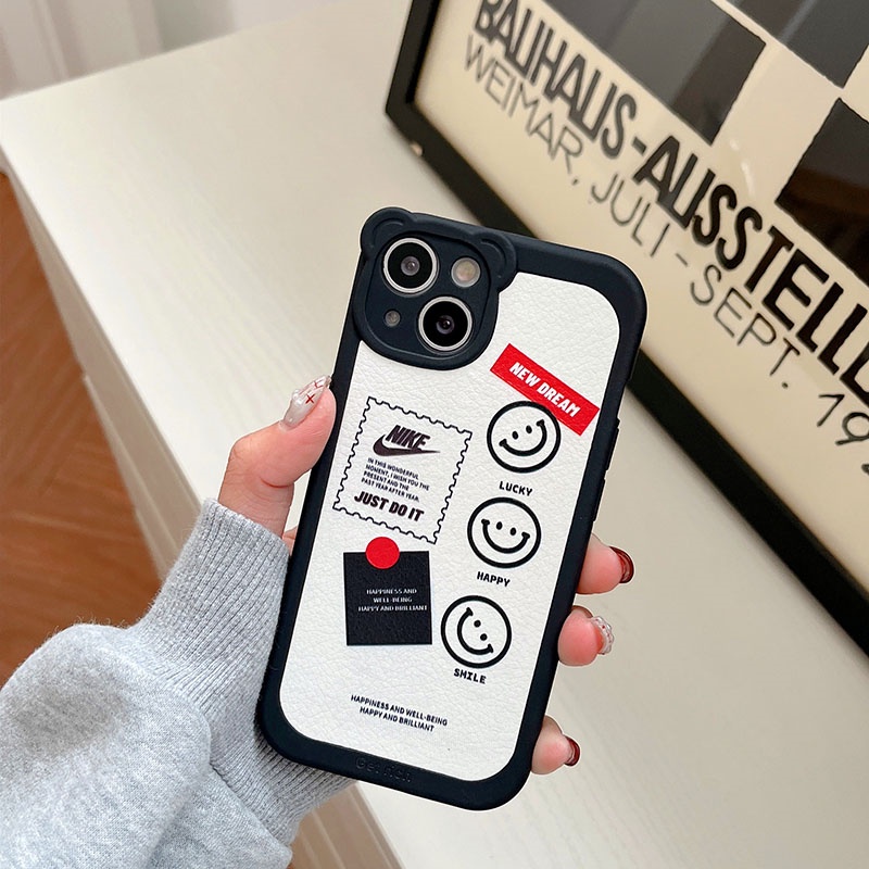 Soft Case Silikon Desain NK Smiley Warna Hitam Untuk iPhone 7 Plus 8 Plus X XS Max XR 12 13 Pro Max