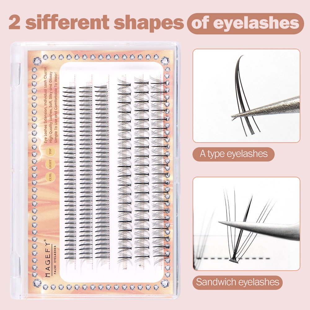 MAGEFY7289 Bulu Mata Palsu Tanam Paket Eyelash Extension Super Lembut Premium Spike Lashes Sandwich Eyelashes Makeup Tools Lengkap Super Alami Untuk Natural Kecantikan Riasan Harian Professional Alat Kecantikan Aksesoris