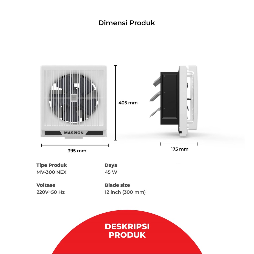 Maspion MV300NEX Kipas Exhaust Fan Dinding 12 inch (30 cm) / Kipas Hexos Dinding