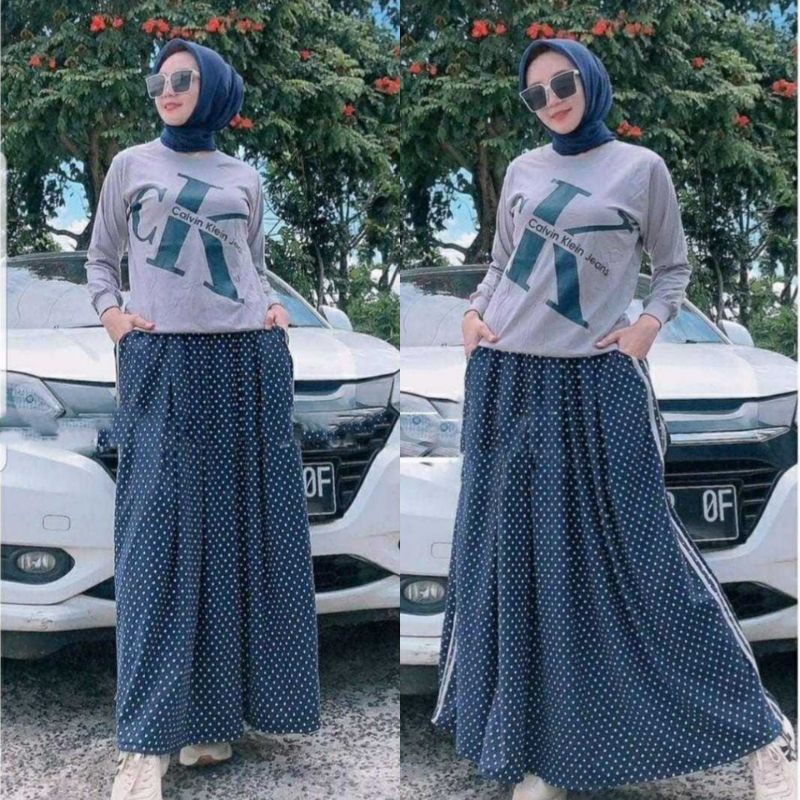 AZ NEW SET ROK BLOUSE BAHAN BABYTERY PINGGANG KARET KANTONG KANAN KIRI / SET ROK FASHION / SETELAN ROK WANITA-CK Grey