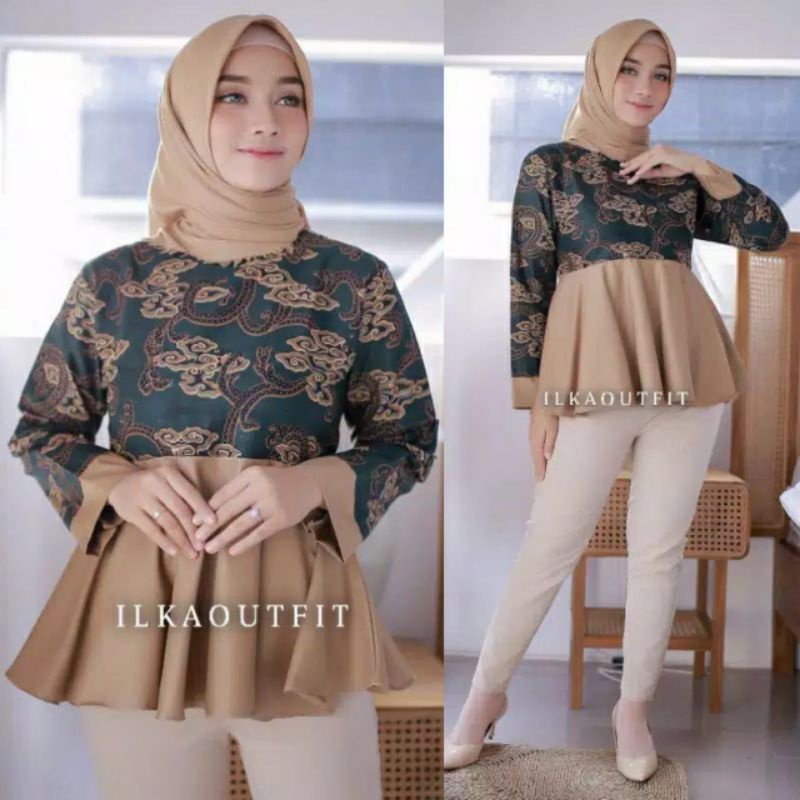 Batik Dolby Dolbi Dobby Doby Tenun Sutra Tulis Katun ATBM Baron ATASAN BATIK WANITA sogan SRG308-B mega hijau