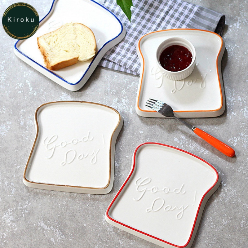 Piring Keramik Roti / Piring Toast / Piring Unik Cantik Lucu Good Day Piring Kafe - KIROKU