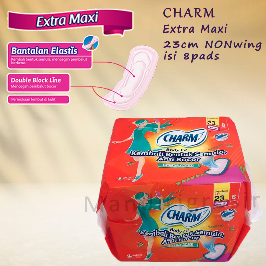 Charm Pembalut Extra Maxi * Non Wing 23cm * 8pads