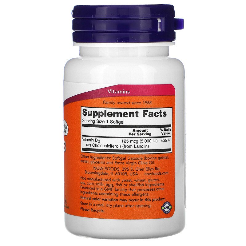 Now Foods Vitamin D-3 5,000 IU - 120 Softgels D3 5,000IU Vit D 5000 IU