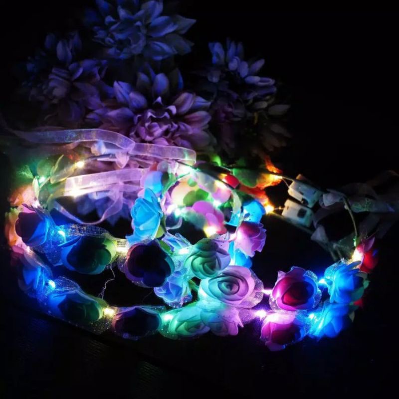Mahkota Bandana Bunga Lampu Anak Perempuan - Bando LED Baterai