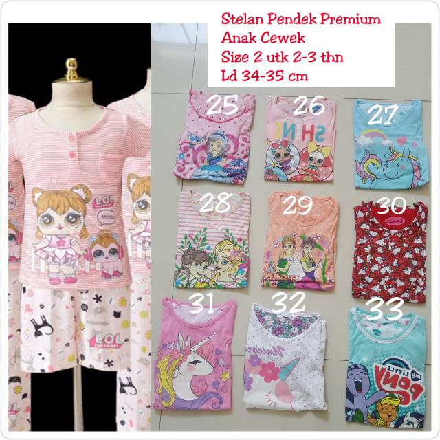 Piyama Stelan Pendek Princess Barbie Premium Anak Cewe Size 2 ( 2-3tahun)