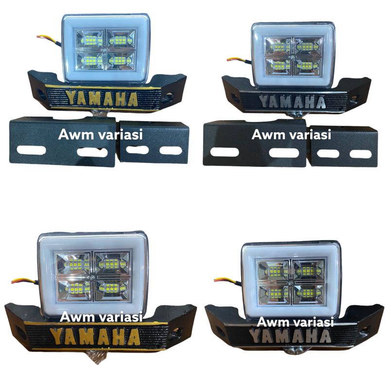 PAKET LAMPU TEMBAK LED CWL 8 MATA 4D LENSA SET KUMIS YAMAHA PLUS PLAT NOMOR ATAS