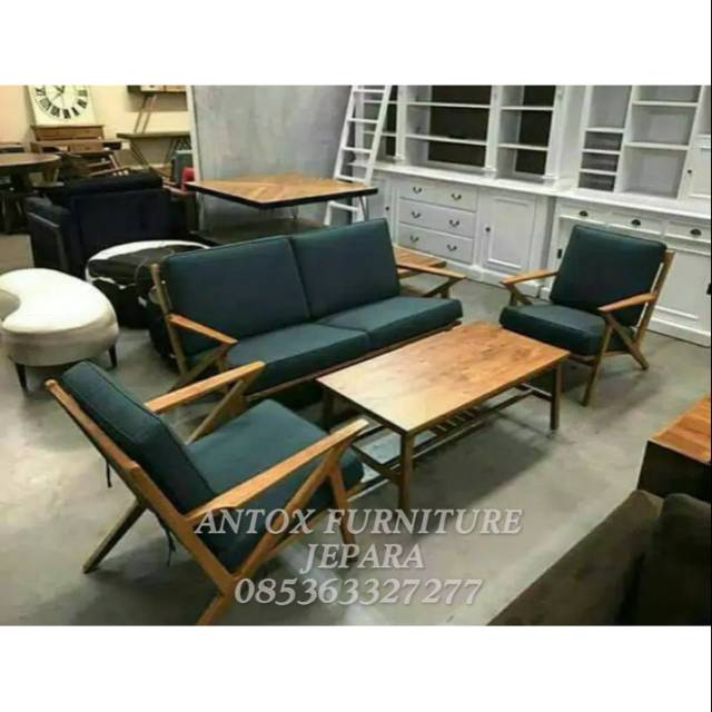 Kursi tamu minimalis retro scandinavian jati mebel Jepara