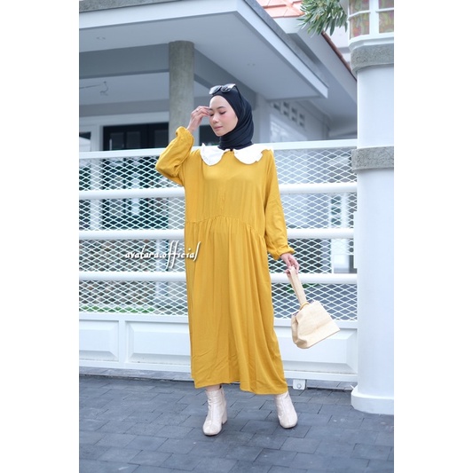 Midi rayon crincle polos kerah putih/midi jumbo rayon crincle / rayon crincle premium jumbo /dress muslim polos jumbo