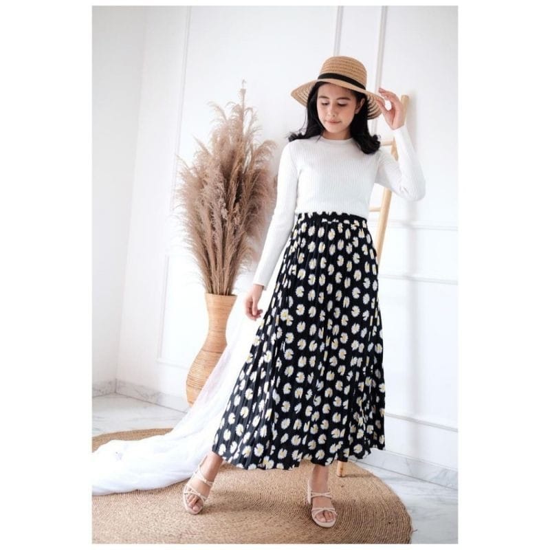 Rok Plisket Daisy Premium/ Rok Daisy / Rok Wanita / Rok Bunga Wanita / Daisy Skirt